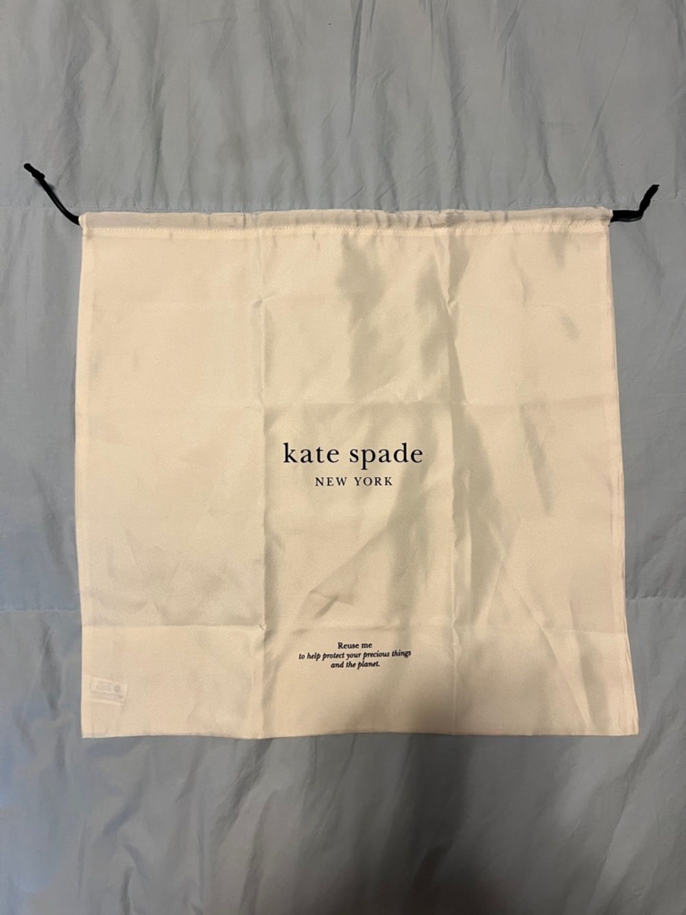 KATE SPADE Cream and Black Logo Satin Drawstring Dust Bag